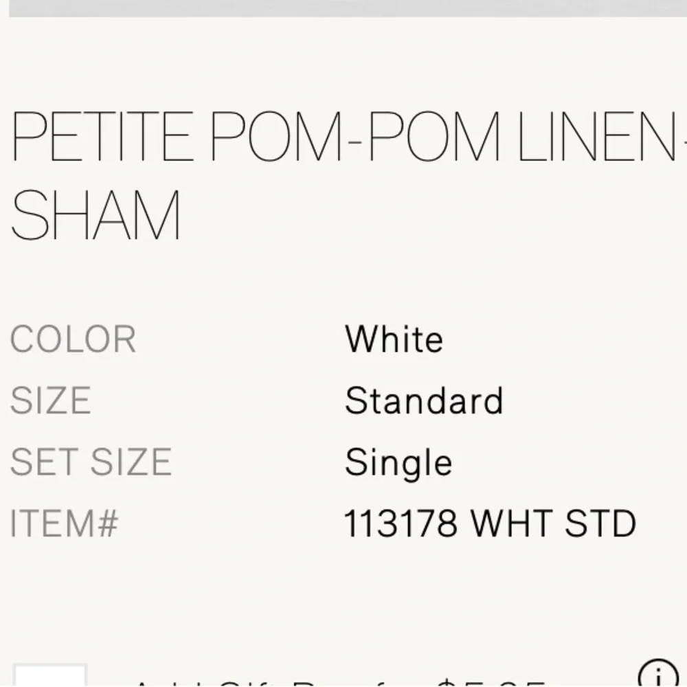 RH NWT baby & teen petite pompom linen cotton standard sham -white